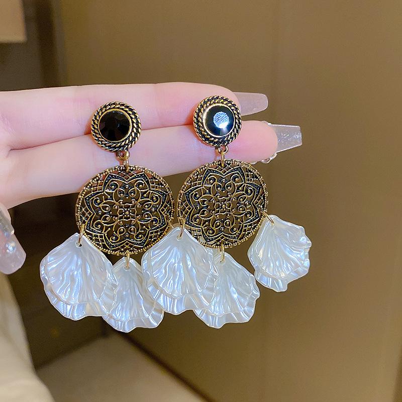 Silver needle dripping oil water drop fringed earrings antique literary and versatile earrings new Chinese retro temperament earrings women