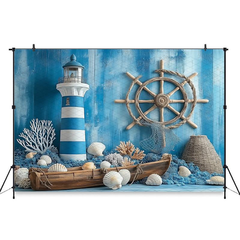 Mocsicka Фотофон День Рождения Дети Baby Shower Портретный Фон Синяя Часовая Башня Парусник Узоры Декор Фотостудия