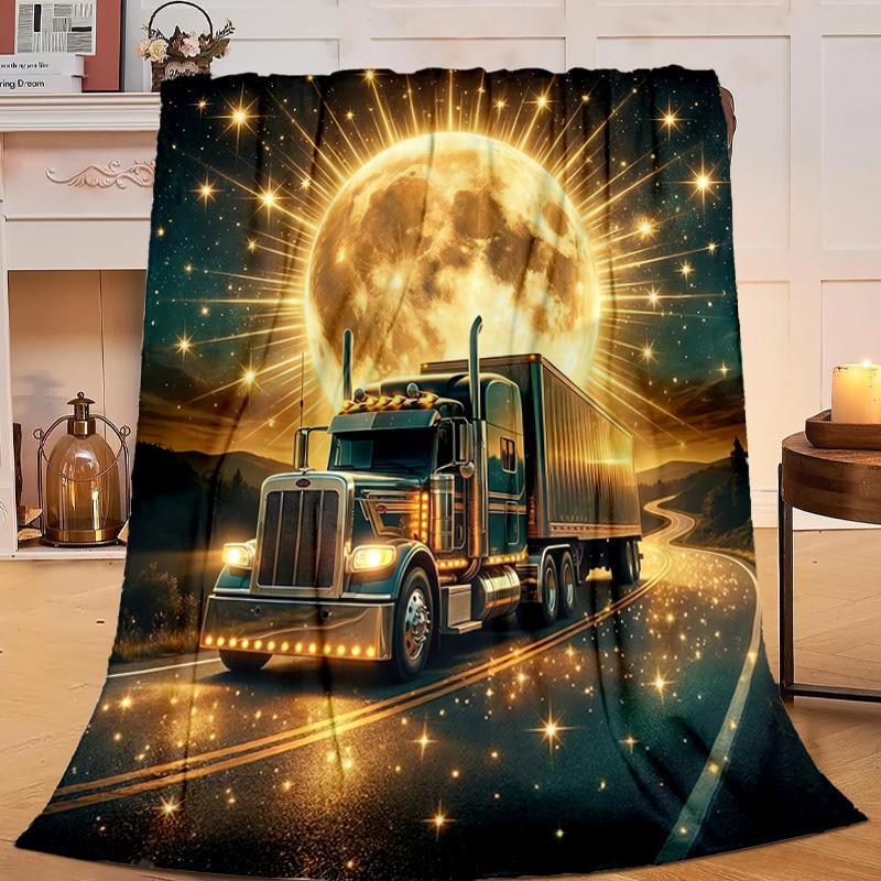 1PC Thunder Truck Journey Flannel Blanket Gift, Suitable for Both Men And Women, Soft Ideal for Beds And Sofa, Birthday Or Christmas Gift