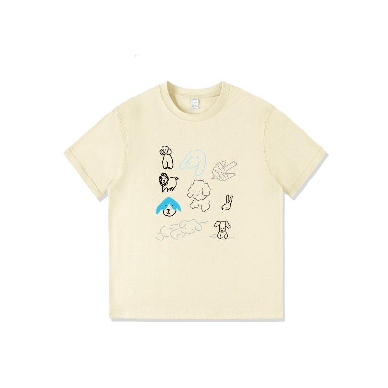 pure cotton white shoulder short-sleeved t-shirt women's new design sense niche American trendy cartoon half-sleeved top