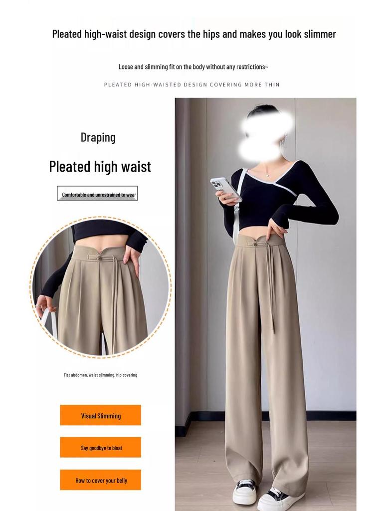 New Women's High-End Chinese-Style Black Loose Suit Pants - Spring/Autumn Straight-Leg Casual Wear