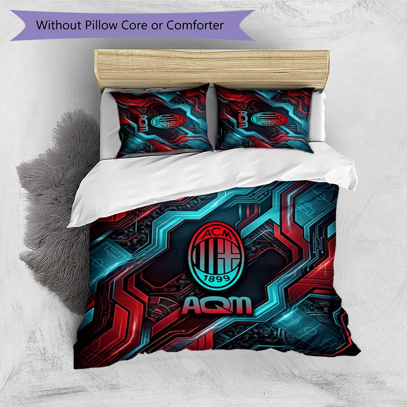 AC Milan Pattern Printed 3PCS Bedding Set Soft Skin-Friendly Washable Duvet Cover & Pillowcases Set All Season Bedroom