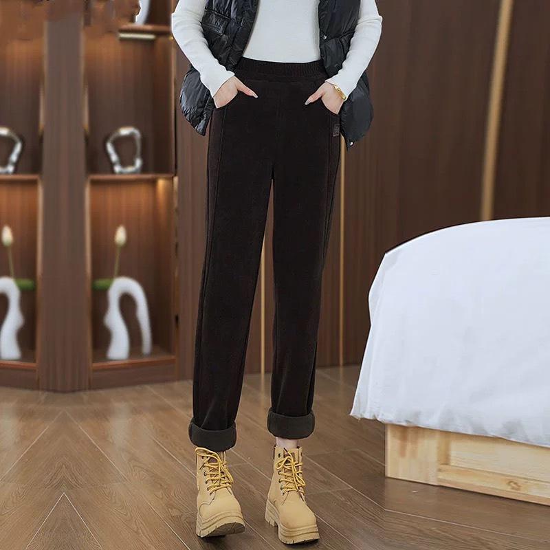 2024 Узкие теплые вельветовые брюки гаремы с высокой талией для осени/зимы