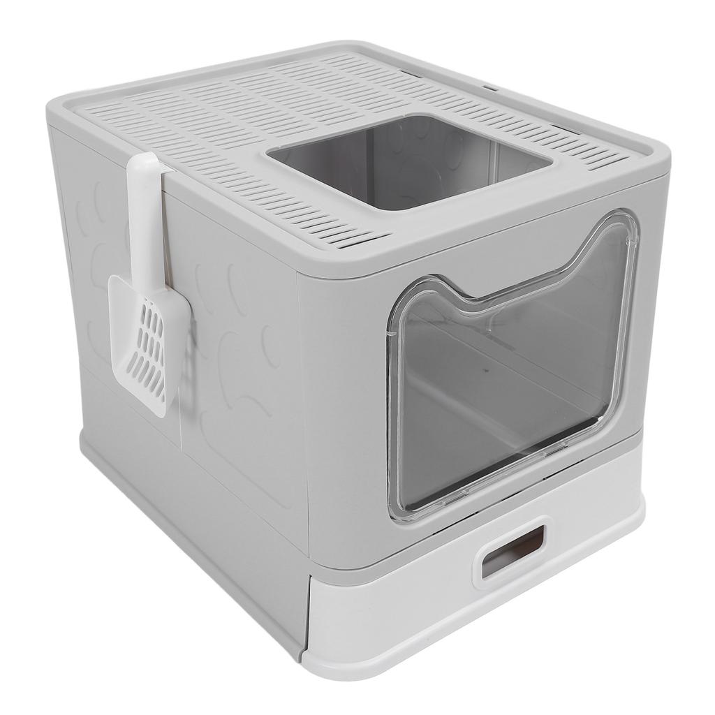Enclosed Cat Litter Box Stainless Steel Large Drawer Style Odor Proof Anti Splashing Foldable Cat