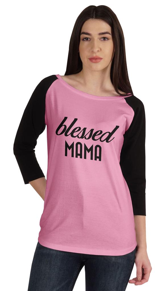 Inkmeso Футболка Blessed Mama, топы для мам, реглан, рукав четверть, графическая рубашка