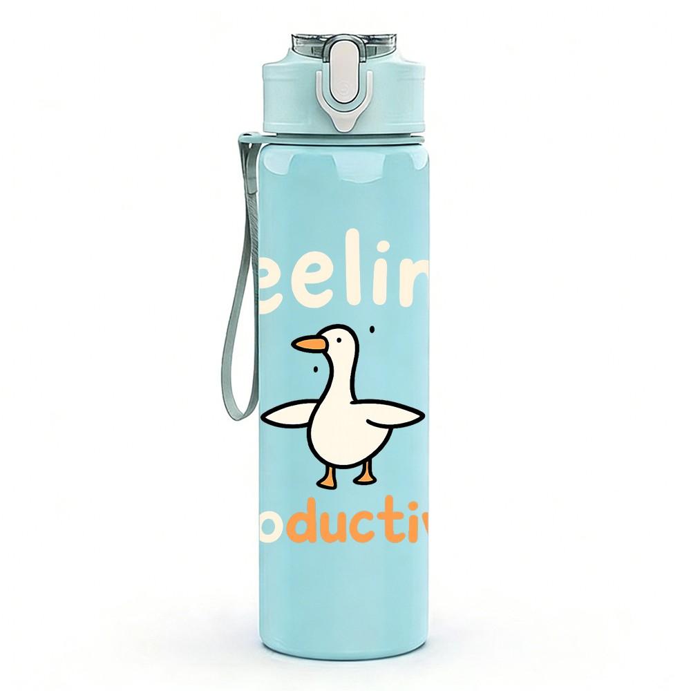 1PC Feeling Productive Duck Art 750ml Color Plastic Sports Water Bottle Leakproof Flip Straw Lid Suitable for Sports Office Home Use