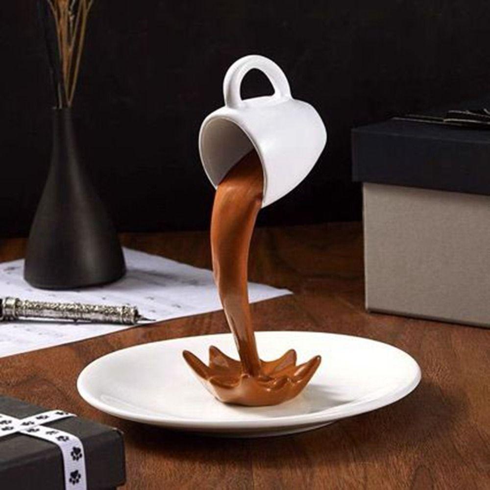 Decorative Floating Spilling Coffee Cup Resin Craft Suspended Cup Sculpture Kitchen
