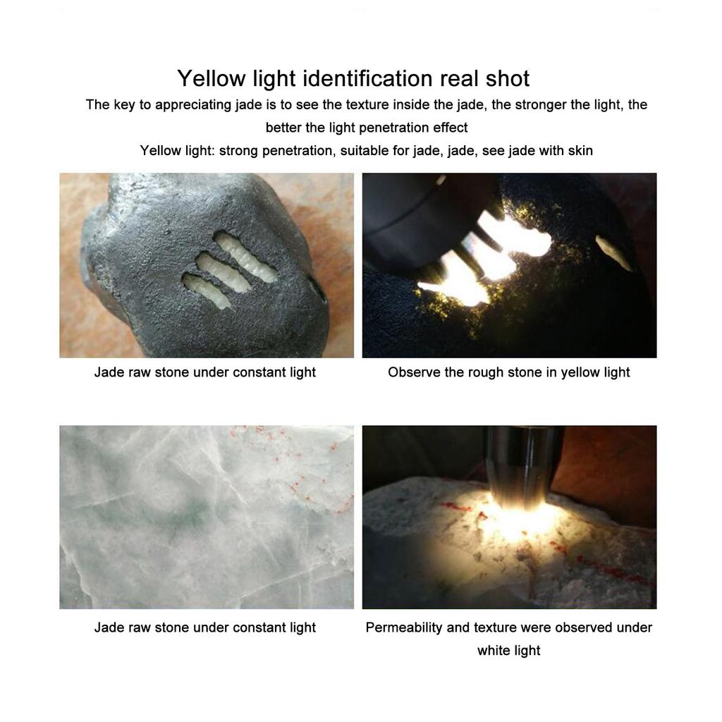 D5 UV 3 In 1 Gemstone Identification Lights White Yellow Light with USB Type C LED 365/395nm Flashlight Powerful for Gems Jade