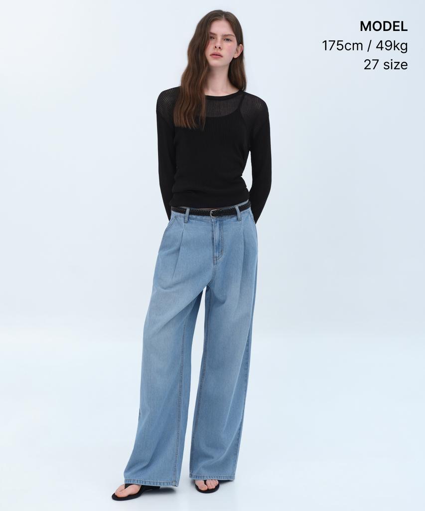 MUSINSA STANDARD WOMAN Women'S Tencel One-Pleat Extra Wide Denim Pants [Sky Blue]