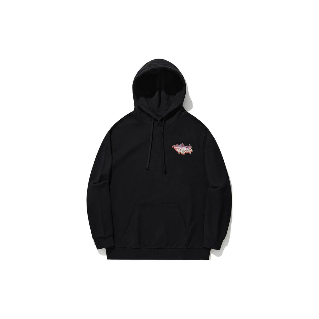 Li Ning Skateboard Series Графический принт Свободный свитер с капюшоном Толстовка унисекс толстовка Черный AWDU321-1