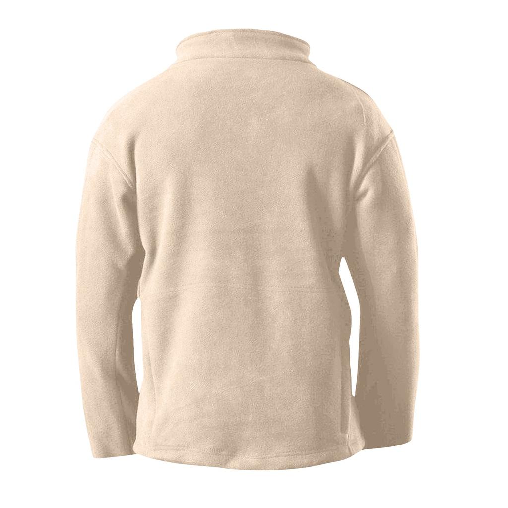 Men's Winter Solid Color Zipper Stand Collar Jacket Men's Casual Fleece Jacket