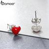 Серьги-гвоздики BAMOER из стерлингового серебра 925 пробы с красным сердцем, маленькие серьги в стиле романтической любви для женщин