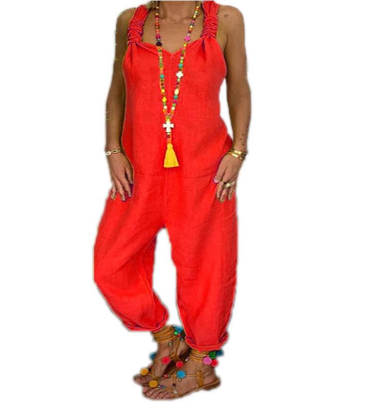 Свободный повседневный льняной комбинезон большого размера (2021)