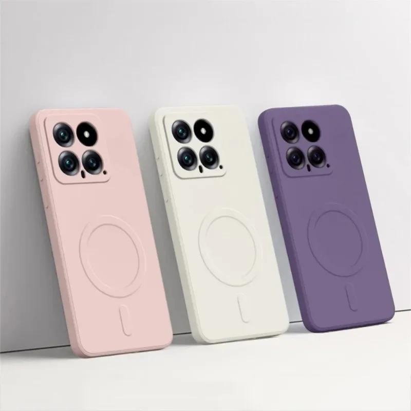 al for Magnetic Wireless Charging Case For Xiaomi 1 Ultra 14 14Pro Mi 13 Liquid Silicone Candy Soft Bumper Cover
