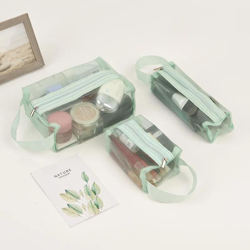 3 шт. Дорожный органайзер из трех частей для хранения косметики, Портативная дорожная сумка, Сетчатая сумка для хранения, Складной кошелек-нулевик для воды