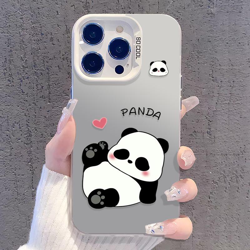 Heart-shaped panda case for iPhone 16/15/14, and Apple phone cases for 13/12/11 XR/XS Max, new color silver.