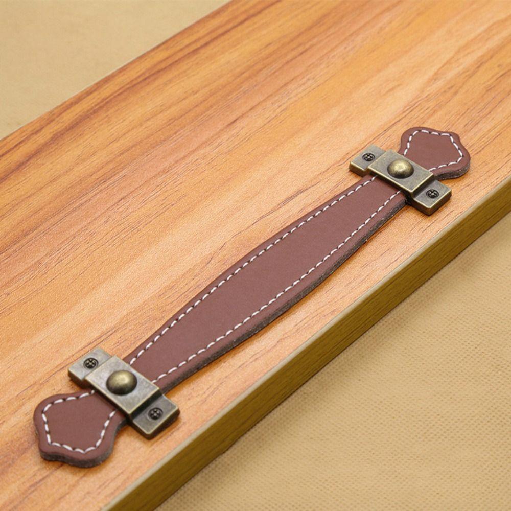 Soft Leather Handle Brown Door Knobs Classic Cabinet Pulls Kitchen