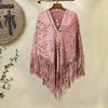 Женская шаль, теплая ткань, однотонный цвет, универсальный, ажурный, с кисточками, зимний шарф, удобная шаль-накидка
