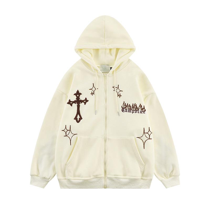 Готические толстовки с вышивкой, женские ретро-куртки в стиле Харадзюку в стиле хип-хоп, High Street, толстовка на молнии, повседневная свободная толстовка, одежда, топы Y2K