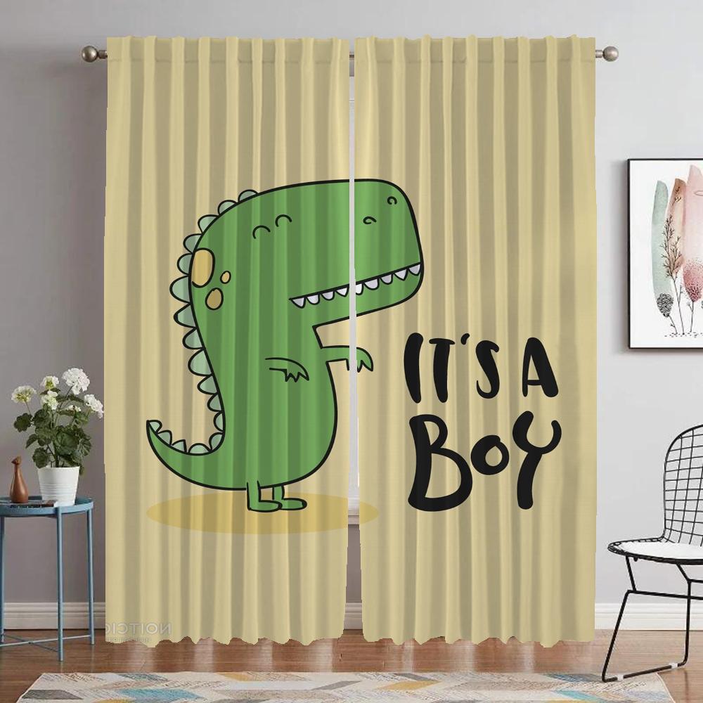 Dinosaur Elegant Room Curtains for Living Room Halloween Decoration Home Interior Curtains 2 Pieces Window Curtain Shades Camera