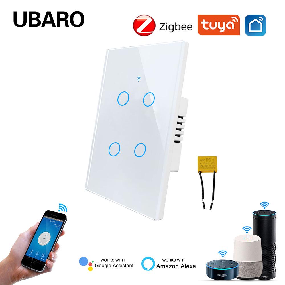 Умный стеклянный выключатель US Standard Zigbee с голосовым управлением Alexa, поддержкой приложения и настраиваемым одинарным выключателем (ноль-фаза)
