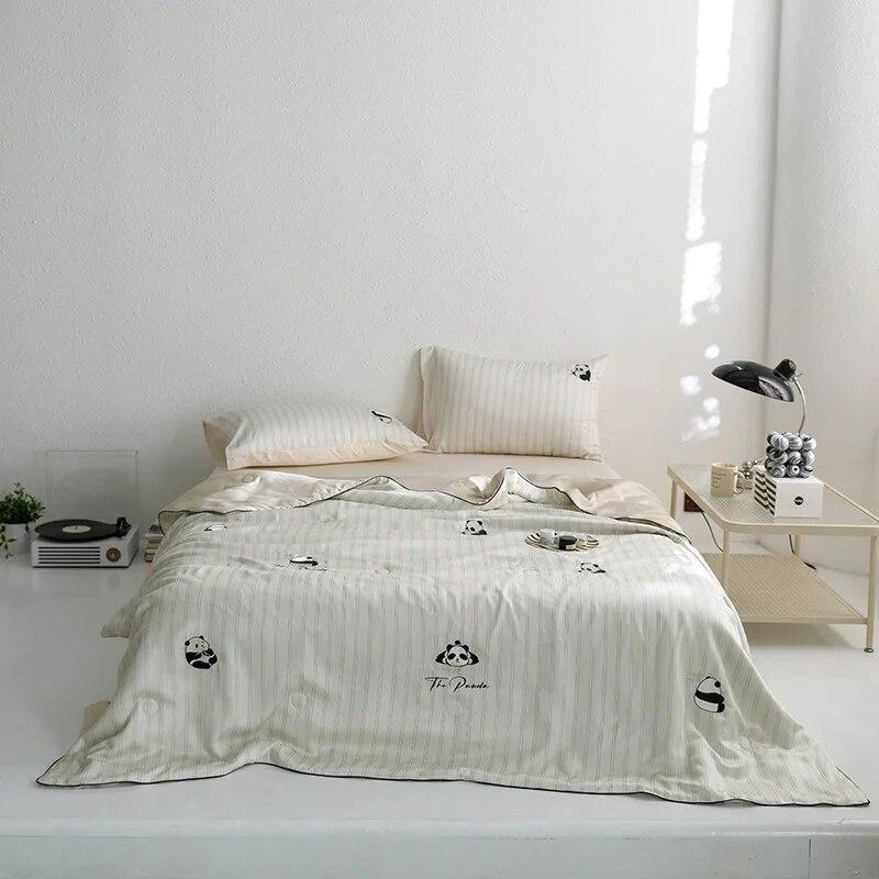 Boutique Panda Ice Silk Summer Cool Quilt 4pc Cool Feeling Fabric Blanket Queen Quilt Washable Silk Comforter Quilting 1PC