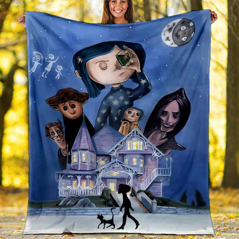 1pc Coraline4 Theme Blanket - Digital Print, Polyester, Cozy for All Seasons, Perfect for Outdoor, and Travel