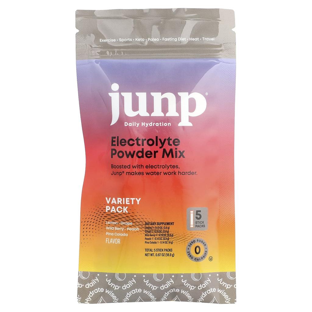 JUNP Hydration Electrolyte Powder Mix, Variety Pack, 5 Stick Packs, 18.9g (0.67oz)