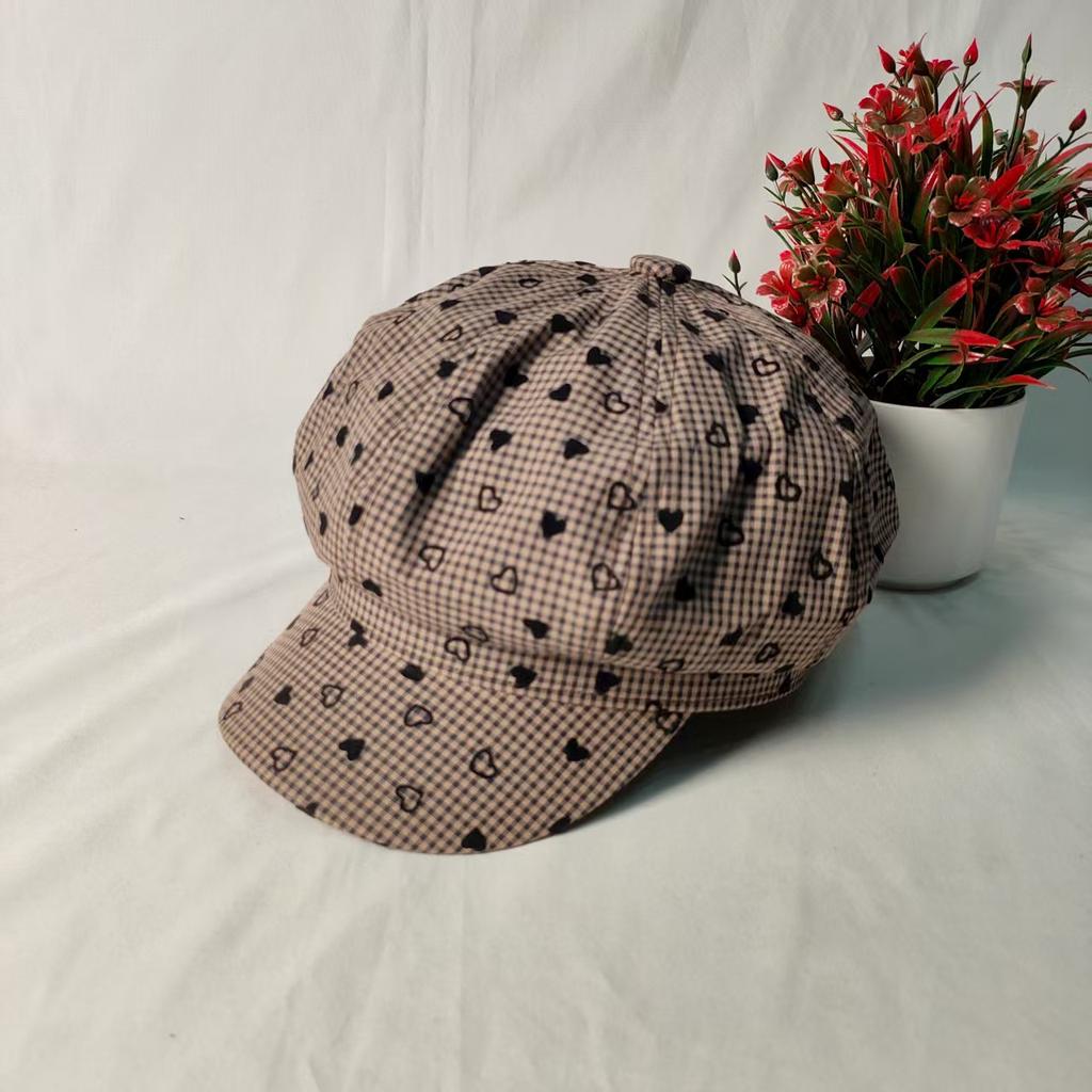 Small plaid love octagonal hat children spring summer early autumn new age-reducing retro newsboy hat painter hat