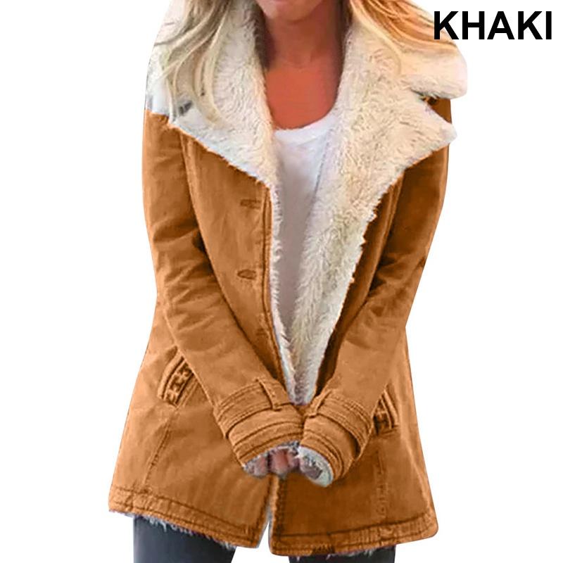 Женские осенне-зимние теплые куртки с отложным воротником на подкладке из искусственного меха, женская мода, толстые куртки с лацканами, верхняя одежда с пуговицами, большие размеры