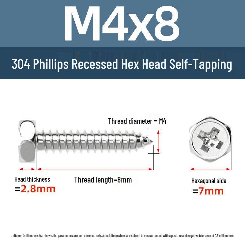 Yigu 304 Stainless Steel Phillips Recessed Hex and Slotted Self-Tapping Screws for Wood, M3-M8