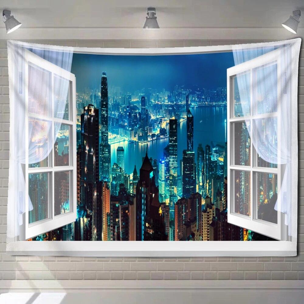 Imitation Window Flower Forest Landscape Painting Tapestry Wall Hanging Bohemian Style Psychedelic Mandala Home Decoration