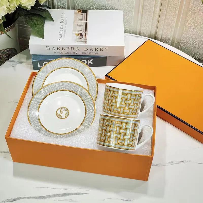 New European Bone China Coffee Cups And Saucers Tableware Coffee Milk Mug Plates Dishes Afternoon Tea Drinkware With Gift Box