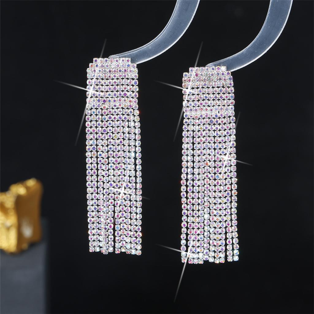 Темпераментные Роскошные Супер Блестящие Стразы Длинные Серьги с Бахромой