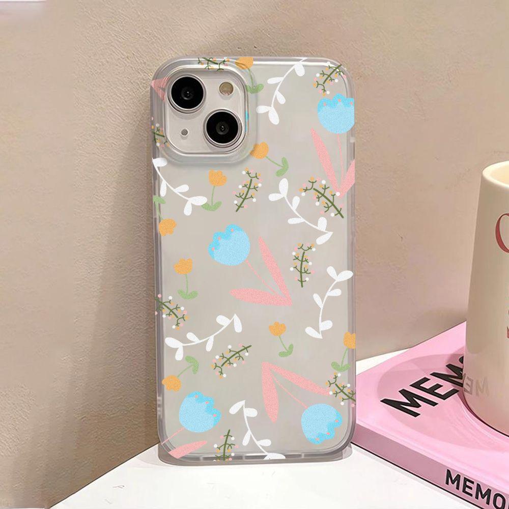Blue pink flowers and plants are suitable for iPhone17ProMax mobile phone case 14 Apple 12/11 matte 13 all-inclusive