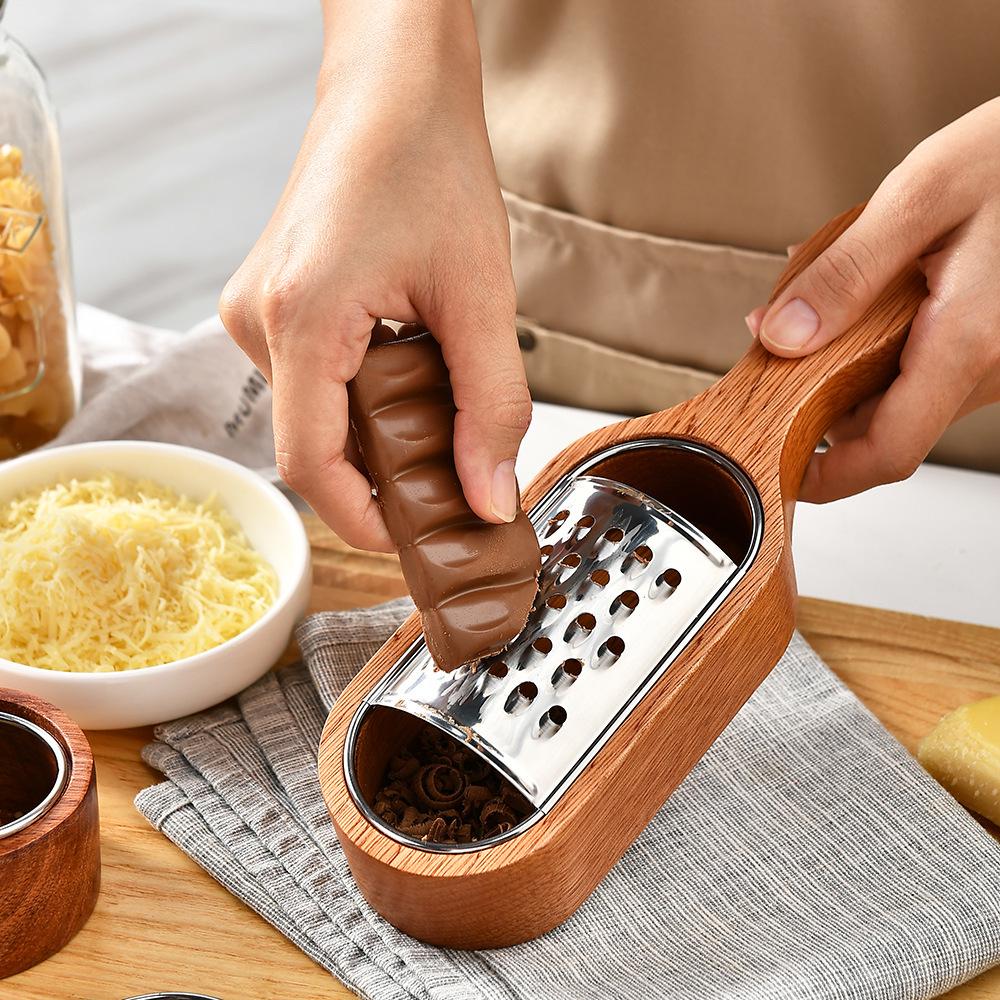 Деревянная и нержавеющая сталь Begonia Терка для сыра и овощей с контейнером
