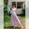Летняя розовая клетчатая плиссированная юбка женская с высокой талией юбка-зонт длинная юбка