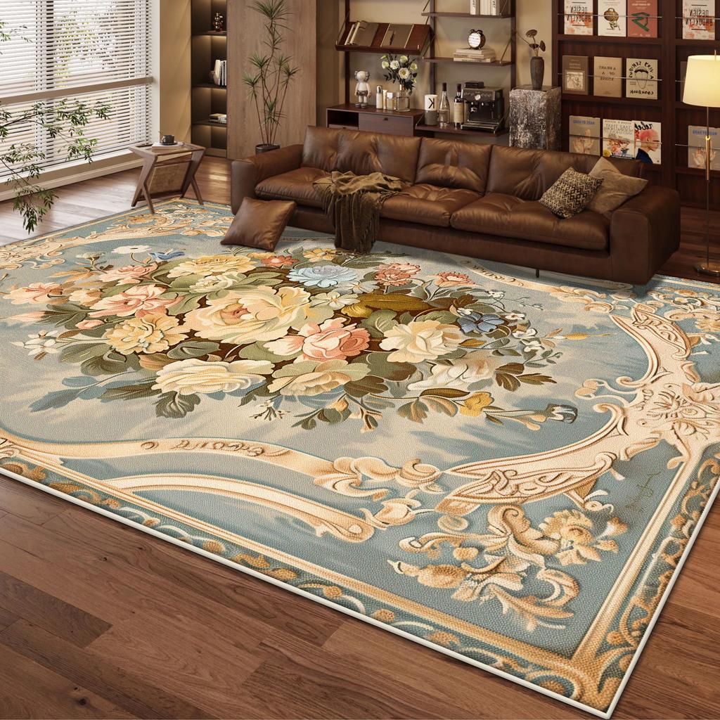 European Style Home Decoration Living Room Rug Non-slip Cute Girl Room Decor Carpet Floral Design Dressing Table Mat Washable