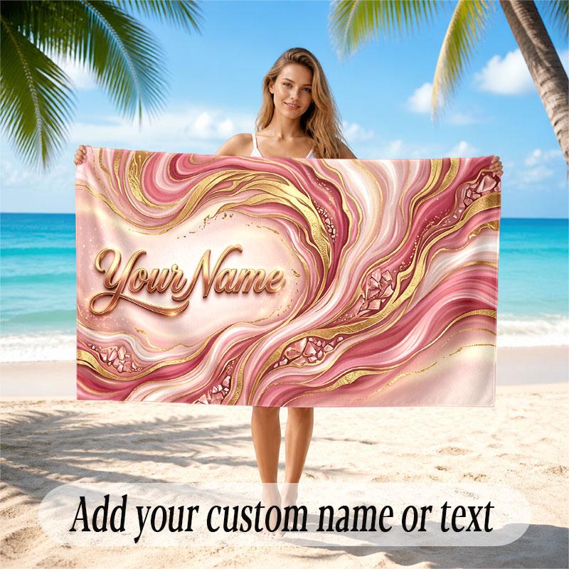 Abstract Geometric Theme Soft Beach Towel Personalized Custom Name Text Towel Portable for Beach Pool Travel