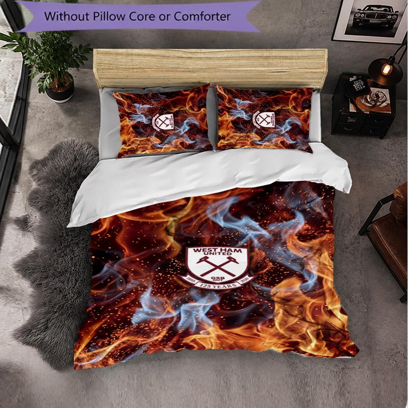 West Ham United Football 3 Piece Bedding Set Soft Duvet Cover Set with Pillowcases Printed Bedroom Decor Set for Home