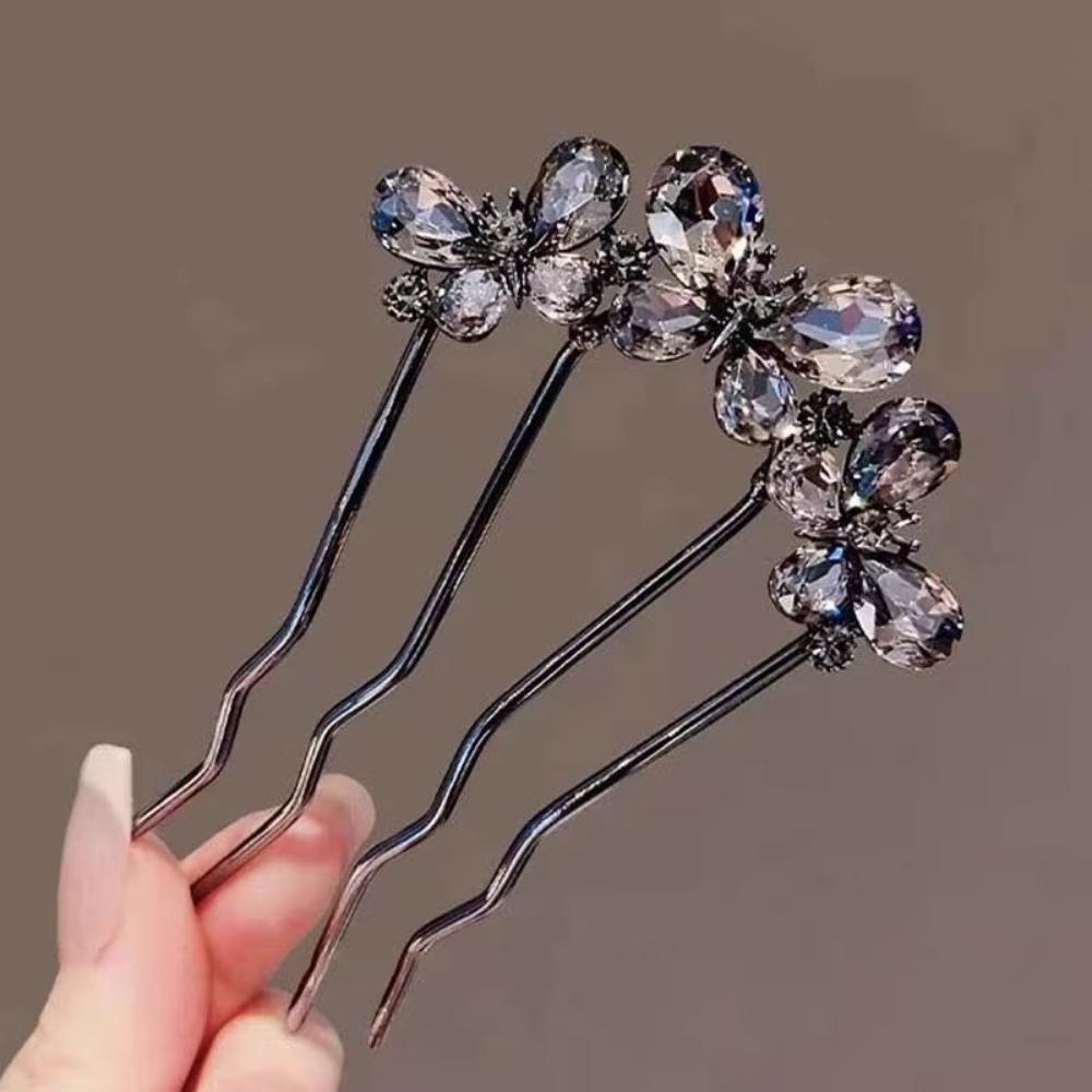 Geometric Toothed Insert Comb Rhinestone U-shaped Hair Clip Elegant Butterfly Hairpin Gifts