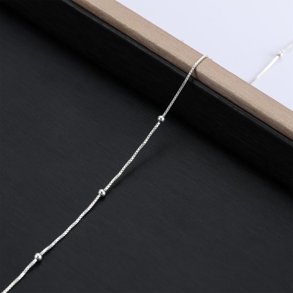 0.65mm Box Chain with 2.5mm Beads 925 Sterling Silver Raw Jewelry Chain for Necklace Making