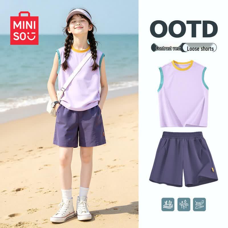 MINISO Летний повседневный комплект из футболки и брюк для девочек 2026