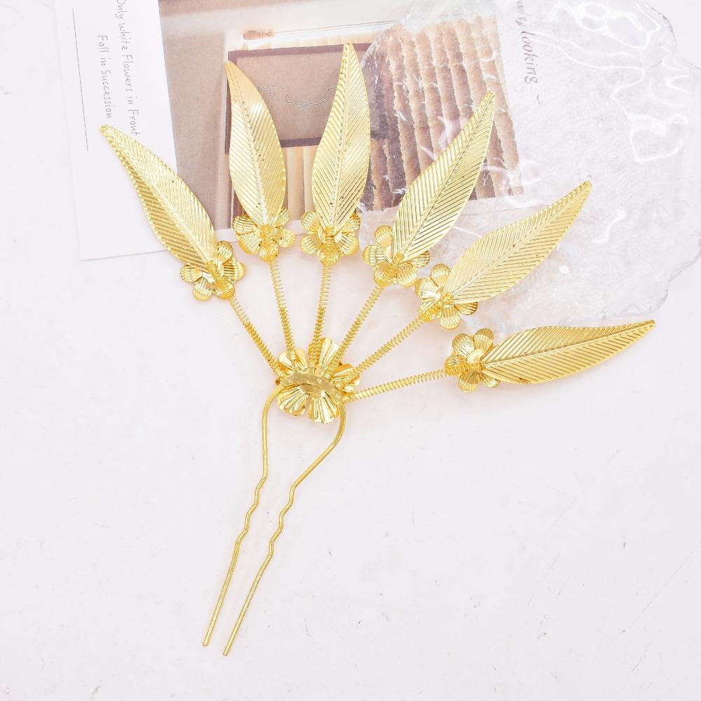Ancient Thai Metal Leaves Hairpin Flower Golden Hair Fork Vintage Thai Hair Sticks  Festival