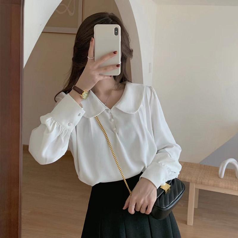 Женская винтажная рубашка, французский сладкий топ с детским воротником, повседневная женская блузка для поездок на работу, темперамент