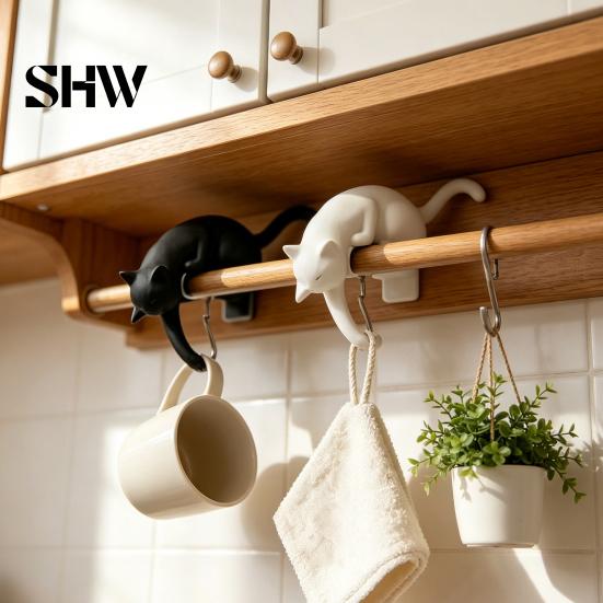 Playful Home Organizing Tools 3D Printed Cat Shelf Sitter with Lantern, Whimsical Figurine Hook for Handmade Style Wall Decor Keys, Decorative