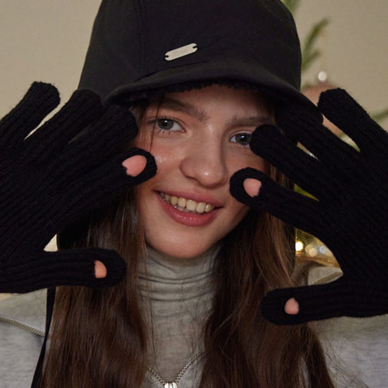 HAINT ДВУХЦВЕТНЫЕ РИФЛЕНЫЕ ДЛИННЫЕ ПЕРЧАТКИ_4 ЦВЕТА_черный