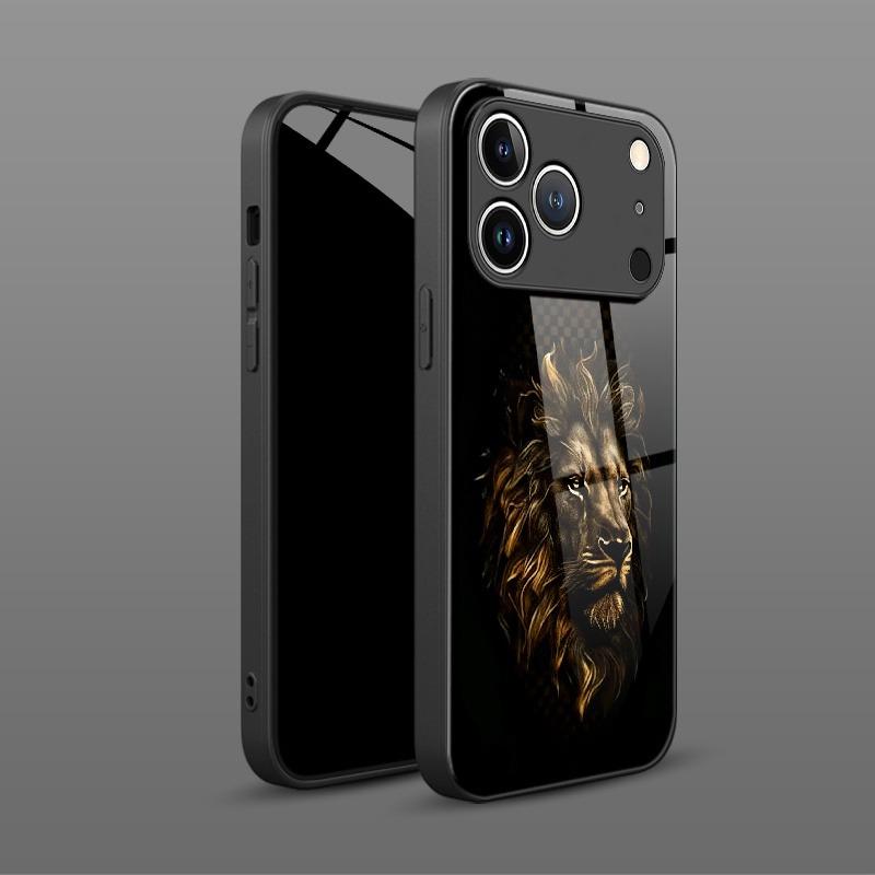 Черный Арт Тренд Узор Голова Льва Закаленное Стекло Чехол Для Телефона Для iPhone 17 16 15 Pro Max 14 13 12 11 17Air 7 8 Plus XR XS X Чехол