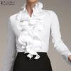 Elegant Ruffle Blouse Women Long Sleeve Button Down OL Shirts Casual Tops