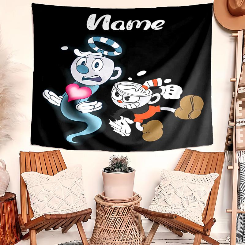 Personalized Cuphead Background Tapestry,Custom Name Birthday Party,Multifunctional Wall Decoration for Home Decor,Various Occasions